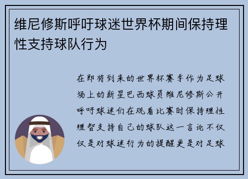 维尼修斯呼吁球迷世界杯期间保持理性支持球队行为